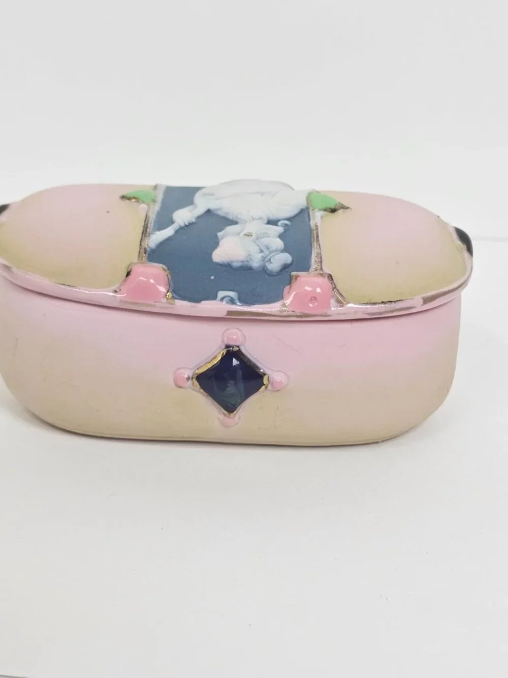Schafer & Vater‎ Art Nouveau Enamel Porcelain Trinket Box Cameo Jeweled Antique